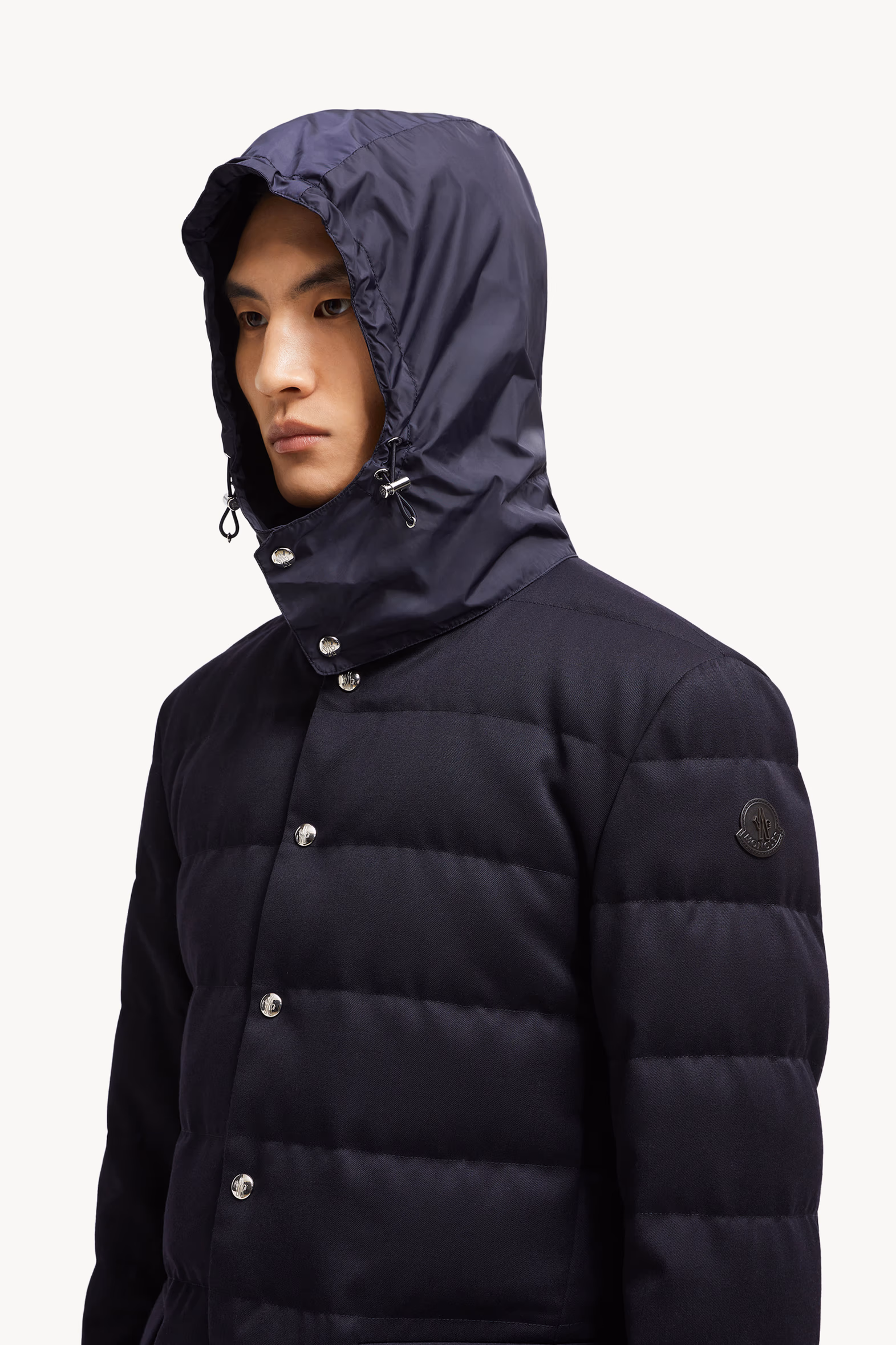 Bess Hooded Wool Short Down Jacket Navy Blue Moncler 4